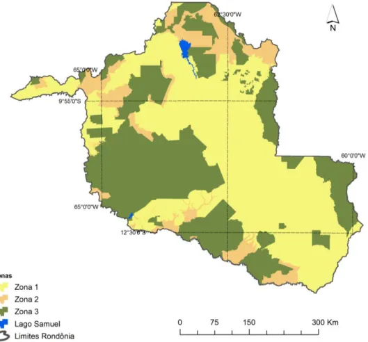 Figura 5 - Mapa das três grandes zonas do Estado de Rondônia (RONDÔNIA, 2007). 