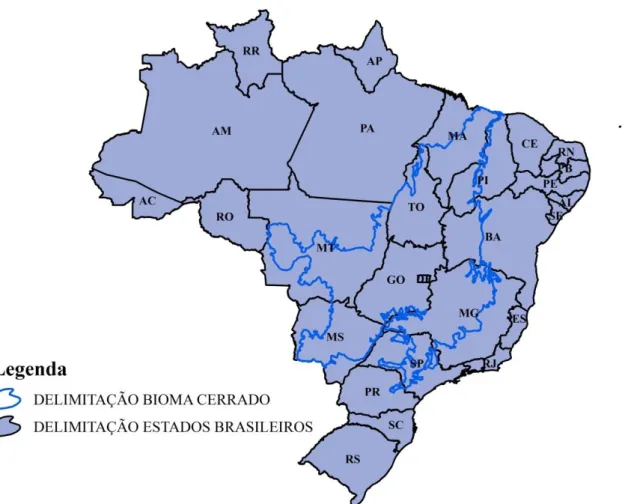 Tabela  1.  Porcentagem  da  área  dos  Estados  componentes  do  MATOPIBA  coberta  originalmente pelo bioma Cerrado