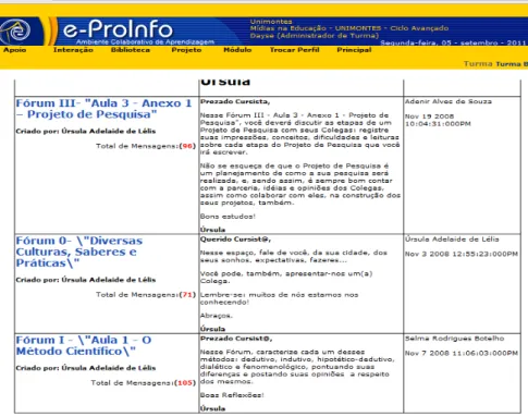 Figura 3 – Fórum do Programa Mídias na Educação na Plataforma   E- proinfo 