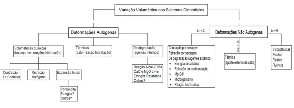 Figura 2.10 - Organograma com a classificação proposto por Silva (2007) para as deformações autógenas e não autógenas 