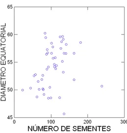 FIGURA 5. Correlação entre número de sementes e diâmetro equatorial dos frutos após o incremento de polinizadores.