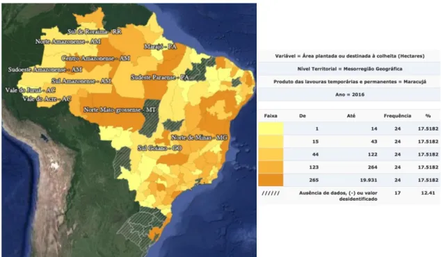 Figura 01 – Mapa do Brasil com os índices de polinização e frequência por região. 