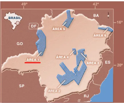 Figura 4.1: Localização das áreas do Levantamento Aerogeofísico da COMIG (Extraído  da antiga página eletrônica da COMIG)
