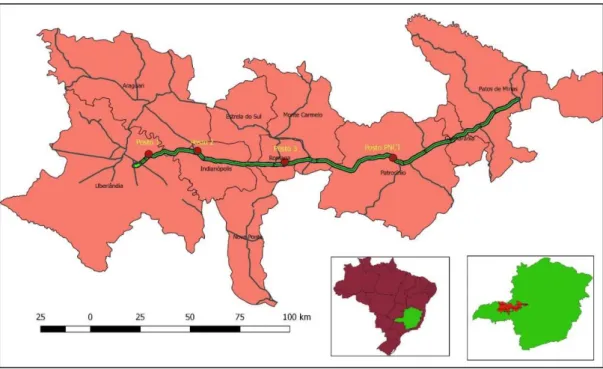 Figura 12: Entroncamentos existentes na BR-365 entre Patos de Minas e Uberlândia 