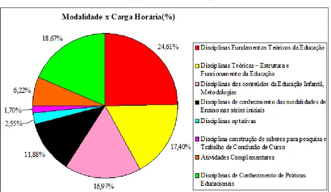 Gráfico 1 - Gráfico demonstrativo dos percentuais das disciplinas ofertadas.