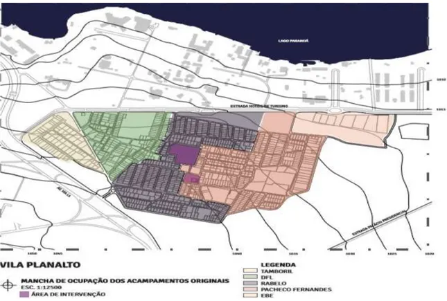 FIGURA 5 - MAPA DA VILA PLANALTO COM DESTAQUE AOS ACAMPAMENTOS 