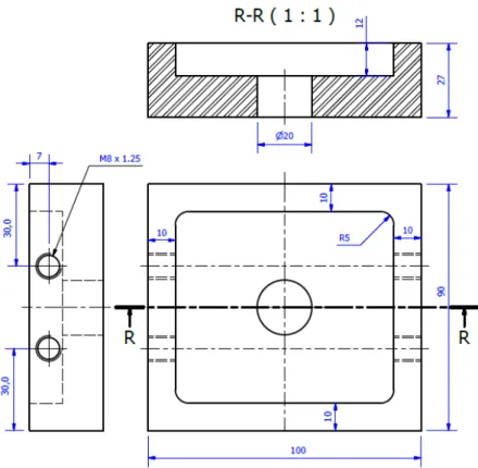 Figura 3.8 - Especificações da peça de suporte para os blocos de soldagem 