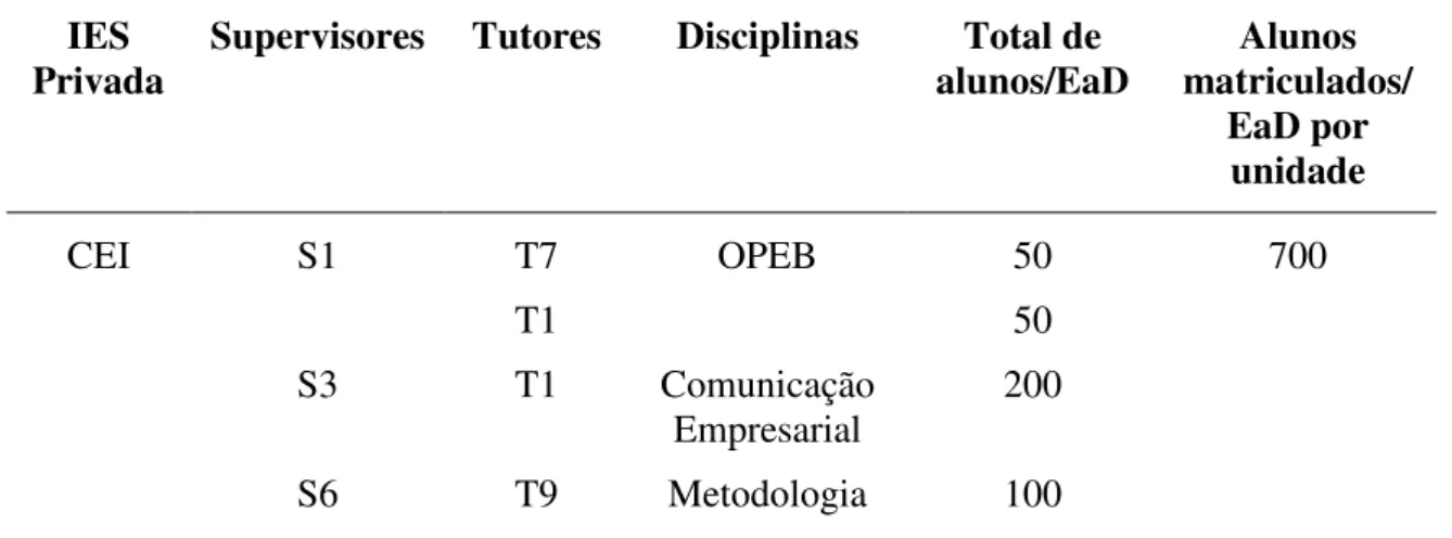 Tabela 1  –  Quadro de tutores e supervisores da IES privada (continua)  IES 