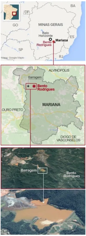 Figura 1- Localização das barragens no município de Mariana 