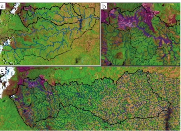 Figura 2- Imagens de satélite das áreas afetadas pelo rejeito. (a)Bacia do Rio Doce; (b) Bacia do córrego Santarém; 