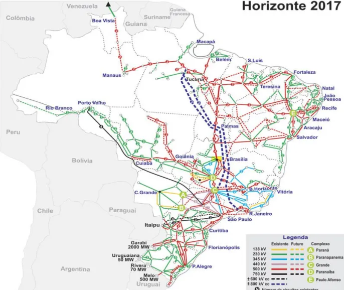 Figura 2 - Mapa do Sistema Interligado Nacional (SIN) Fonte: Ministério de Minas e Energia,  2016
