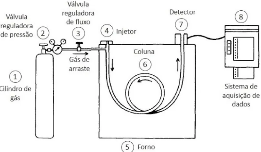 Figura 2.4: Configuração básica de um cromatógrafo a gás. Adaptado de (MCNAIR,  1998) 