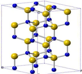 Figura  3.  Estrutura  cristalina  do  ZnO.  As  esferas  em  azul  representam  os  átomos  de  zinco, e em amarelo são os átomos de oxigênio
