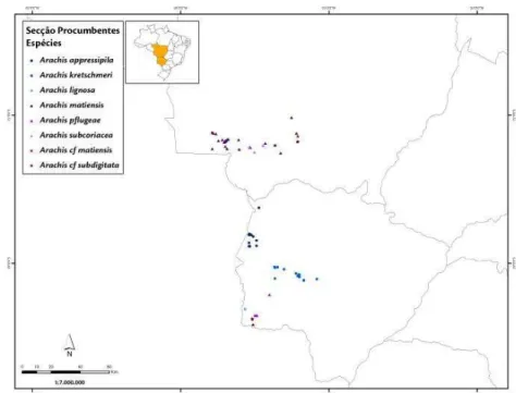 Figura 9. Amplitude da distribuição pontual das espécies da secção Procumbentes ao longo dos Estados  brasileiros