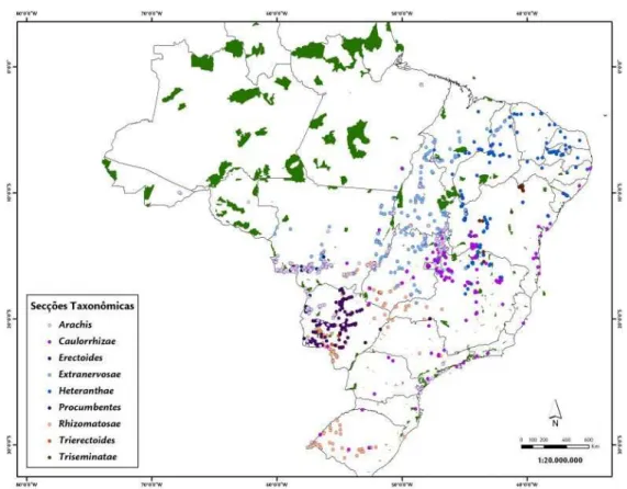 Figura 28. Distribuição dos pontos de ocorrência das espécies do gênero  Arachis  ao longo das Unidades  de Conservação de Proteção Integral