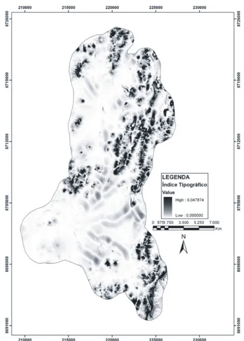 Figura 6 - Mapa do índice topográfico da bacia do Rio Cocal.