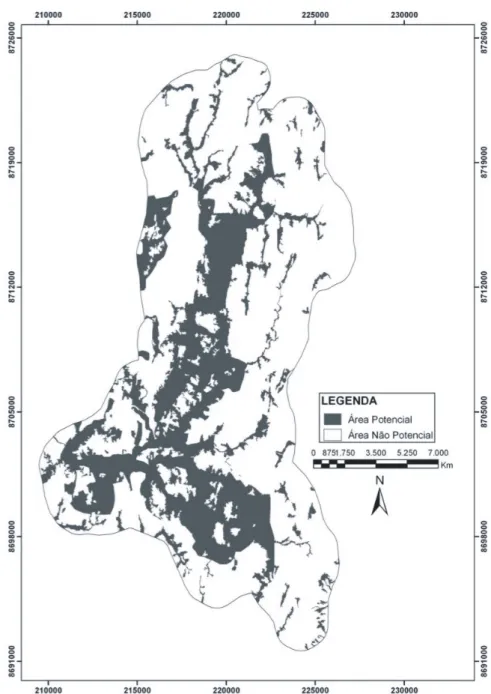 Figura 6 - Mapa de áreas potencias para ocorrência do babaçu da bacia do Rio Cocal.