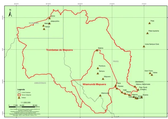 Figura 8: Mapa de localização das aldeias das TIs 