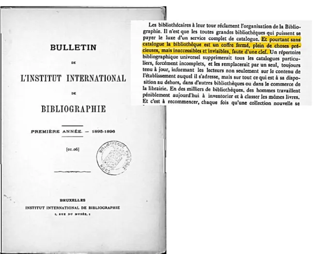 Figura 14: Trecho do texto de Otlet e La Fontaine publicado no v. 1 do Bulletin de L’Institut International  de Bibliographie