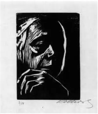 Fig. 13: Autorretrato com mão esquerda (Käthe Kollwitz, 1924) 