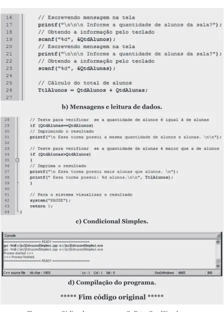 Figura 4.4 – Código do programa em C: EstruCondSimples1.cpp Fonte: Elaboração própria