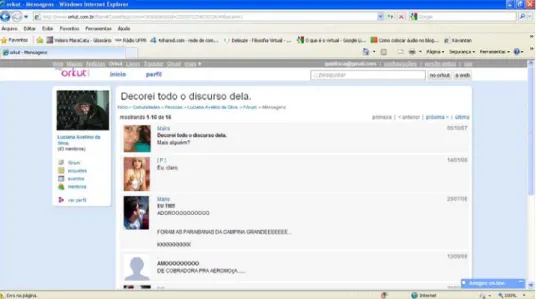 Figura 8: Comunidade Luciana Avelino da Silva, no site de  relacionamento Orkut. 