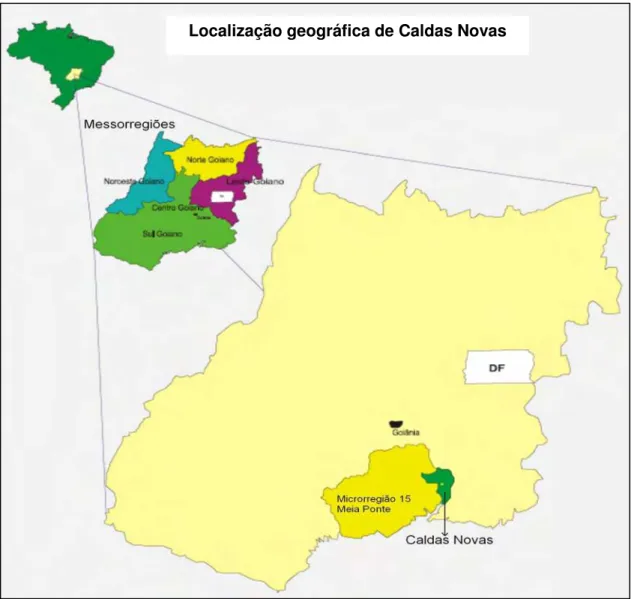 Ilustração 10 – Localização geográfica ilustrativa de Caldas Novas – GO  Autor: SILVA, Junior, C.C.: Vaz, S.F., 2007 