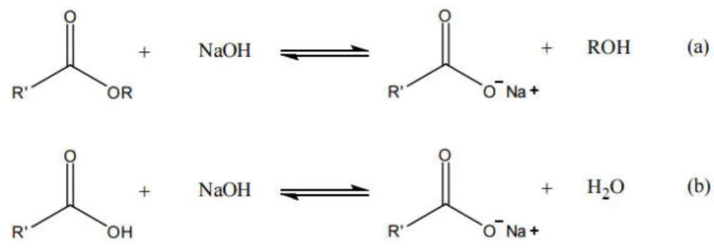 Figura 11: Reações secundárias na transesterificação: (a) saponificação do éster formado