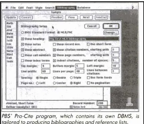 Figura 6: Tela do PGRB ProCite no ano de 1988 funcionando com o   sistema operacional Macintosh