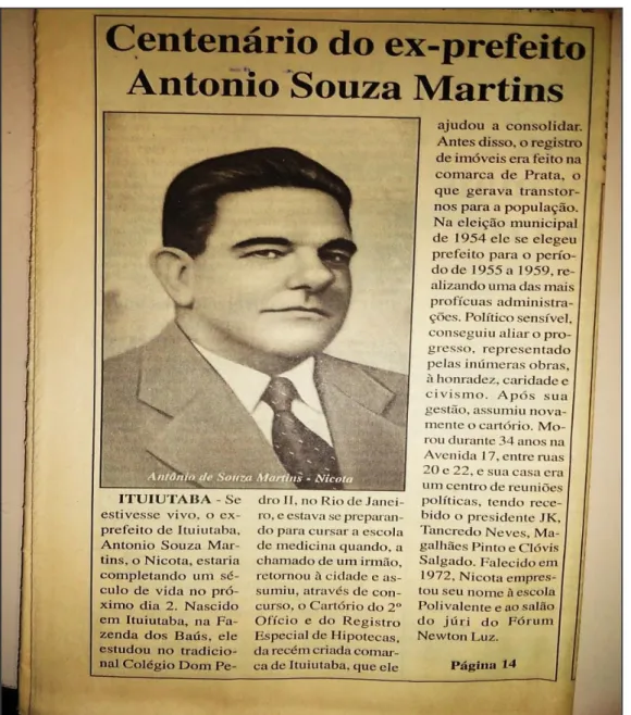 FIGURA 8 -  Notícia sobre o Centenário de “Antônio Souza Martins”.   