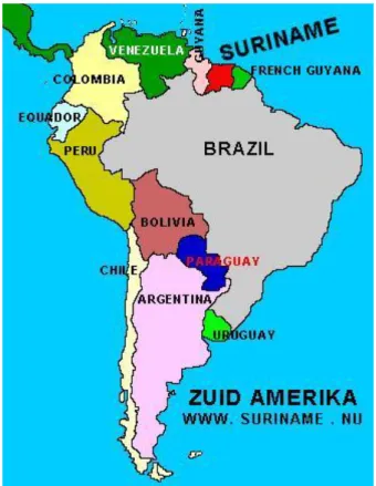 Figure 1. Map of South America indicating Suriname ‟s location on the continent . Source: 