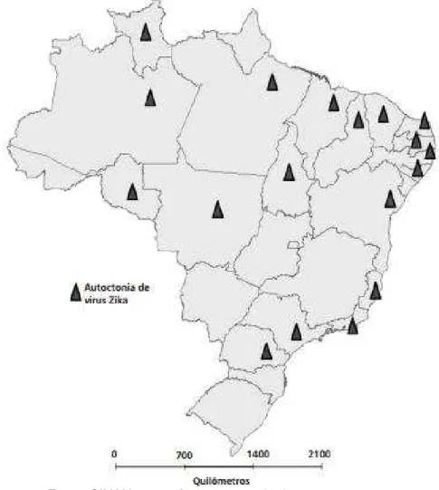 Figura 3: Unidades da Federação com casos autóctones de febre pelo  vírus Zika com confirmação laboratorial, Brasil, 2015