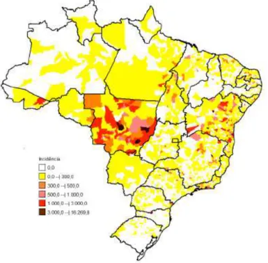 Figura 5: Incidência de febre pelo Zika vírus, por município de residência  (/100 mi hab.), até a Semana Epidemiológica 49, Brasil, 2016 