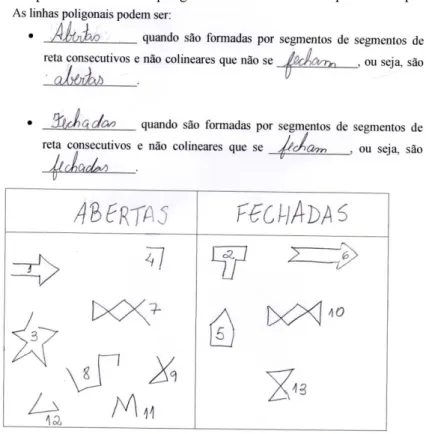 Figura 05: Apêndice A – Linhas poligonais abertas e fechadas preenchida por aluno  