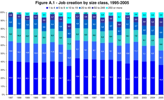 Figure A.1 - Job creation by size class, 1995-2005 