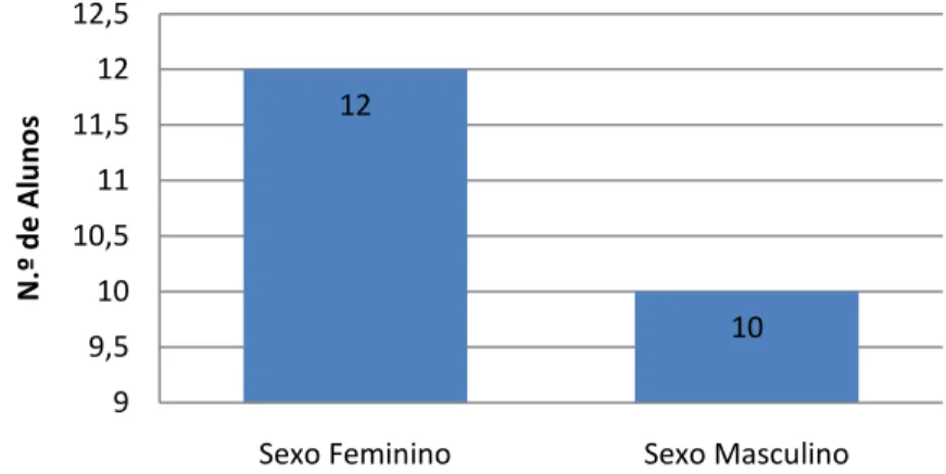 Gráfico 1. Distribuição do número de alunos da turma em função do sexo 