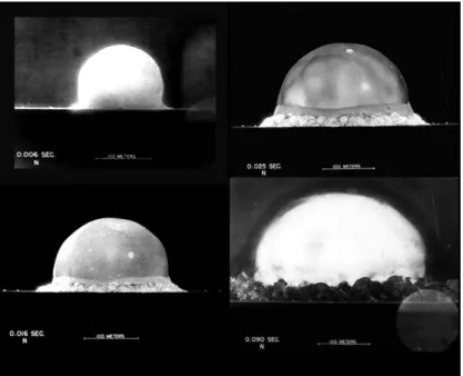 Figura 2.4: Fotografias da primeira explos˜ao de bomba atˆomica no deserto do Novo M´exico - 5:29 A.M