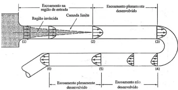 Figura 6 – Desenvolvimento do escoamento numa tubulação 