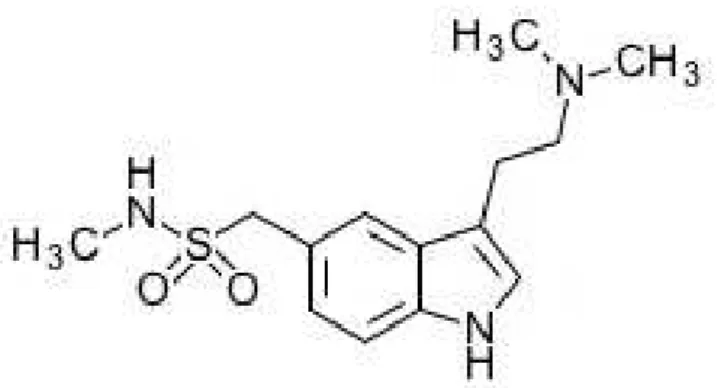 Figura  11  -  Estrutura  molecular  do  sumatriptano:  1-[3-[2-(dimetilamino)  etil]-1H- etil]-1H-indol-5-il] -N-metilmetanossulfonamida - C 14 H 21 N 3 O 2 S 