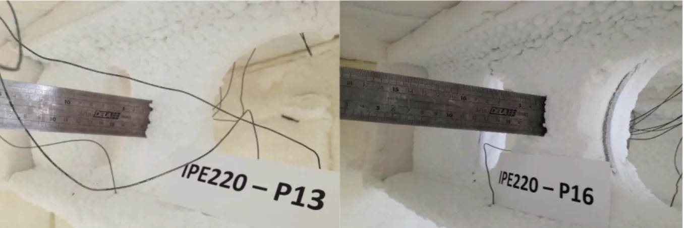 Fig. 9: Intumescent coating expansion of test P13 (left) and P16 (right) after test. 