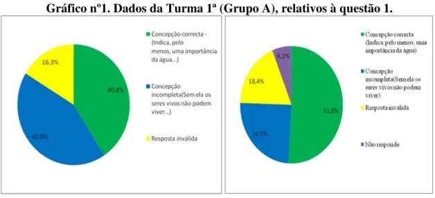Gráfico nº1. Dados da Turma 1ª (Grupo A), relativos à questão 1.  