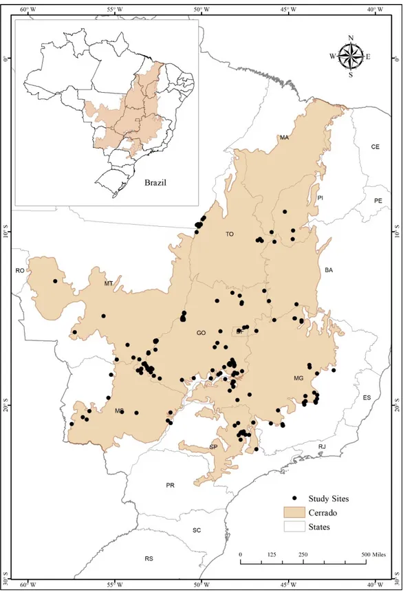 Figure 1. Distribution of the studies about medium and large-sized  mammals of Cerrado
