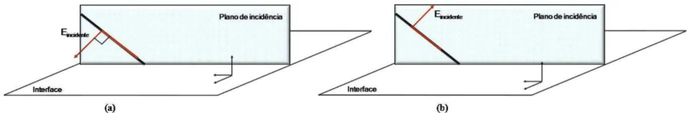 Figura 3 – Campos incidentes com diferentes polarizações. Na Figura (a) campo com polarização s (b) campo incidente com polarização p.