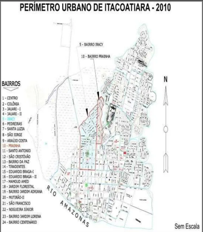 Figura 6: Planta atual da cidade de Itacoatiara, com seus 24 bairros  Fonte: Secretaria de Municipal de Infraestrutura, 2010 