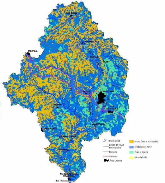 Figura  10  Mapa  de  risco  de  erosão  da  bacia  do  rio  Corumbataí  (Segundo  KOFFLER, 1997)