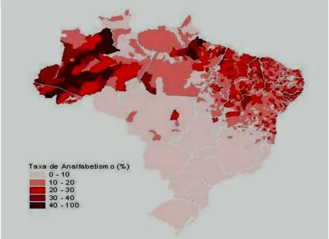 FIGURA 1 - Taxa de Analfabetismo de 13 a 14 anos por município – 2000  Fonte IBGE – Censo Demográfico - 2000 