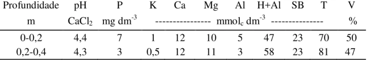 Tabela 1  –  Caracterização química do solo da área experimental, para avaliação da fertilidade,  antes da aplicação do composto de lodo de esgoto (setembro de 2009)