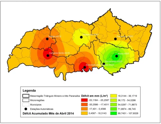 Figura 8 - Espacialização do Défcit Acumulado no mês de Abril – Ano Base 2014 
