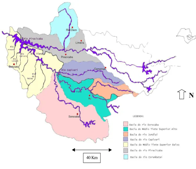 Figura 01: Bacia hidrográfica do Médio Tietê Superior (SP) e suas sub-bacias  (Modificado de Sema, 1999 por Costa, 2001)