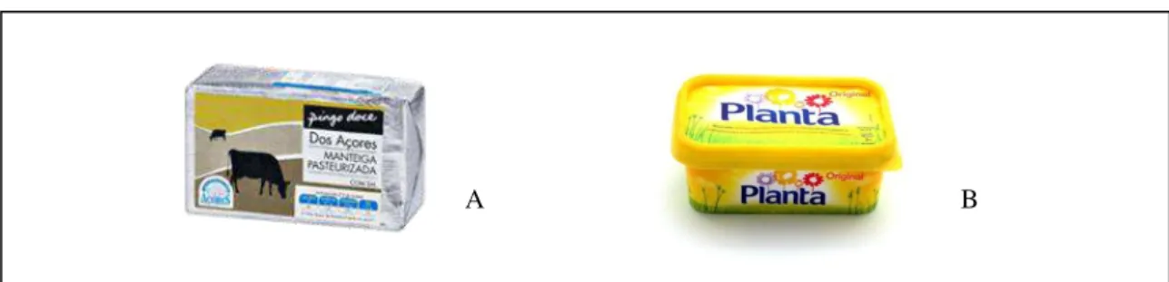Figura 8 - Apresentação comercial de Manteiga dos Açores (A) e de Margarina Planta (B)